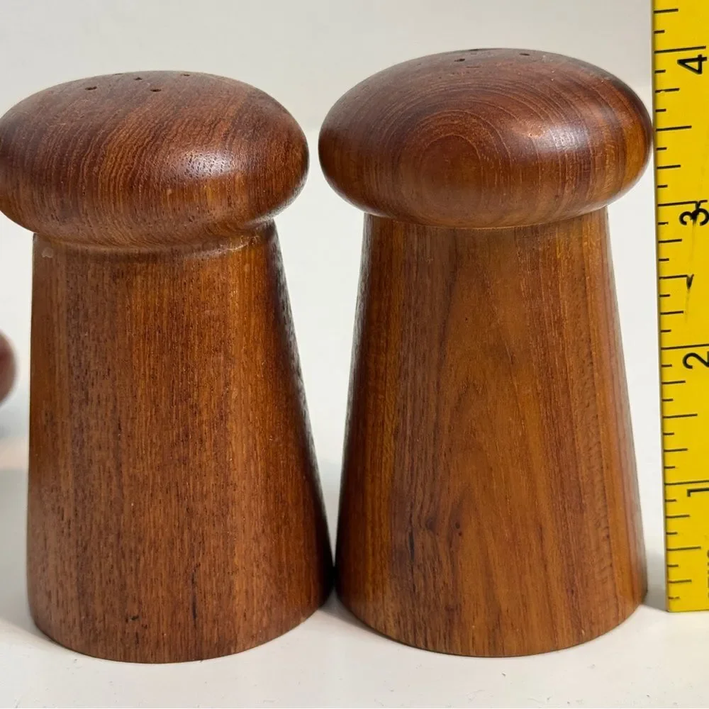 Vintage Teak Napkin Holder with Salt Shaker & Pepper Mill